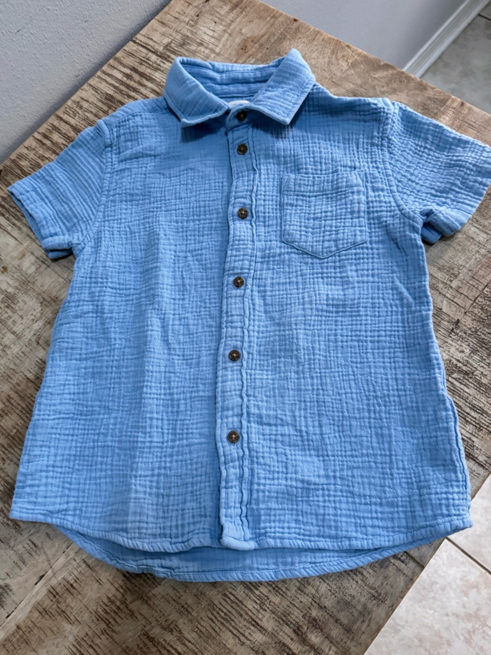 Crewcuts Light Blue Short-Sleeve Gauze Button-Down Shirt